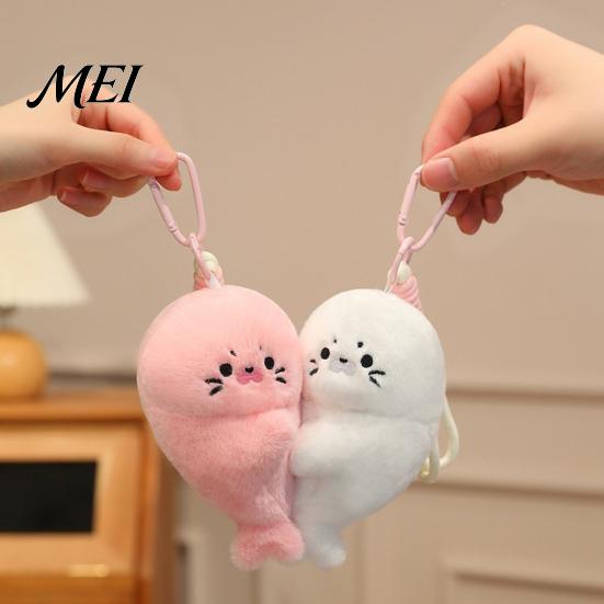 Decorative Magnet for Fridge 1 Pair Cute Baby Seal Plush Keychain, Magnetic Heart Fluffy Keyring, Animal Bag Pendant Soft Stuffed Backpack, Gift Girls
