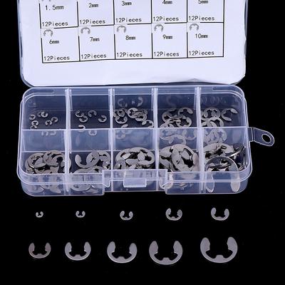120Pcs/Box 304 Stainless Steel E-Clip Retaining Circlip Assortment Kit M1.5~M10