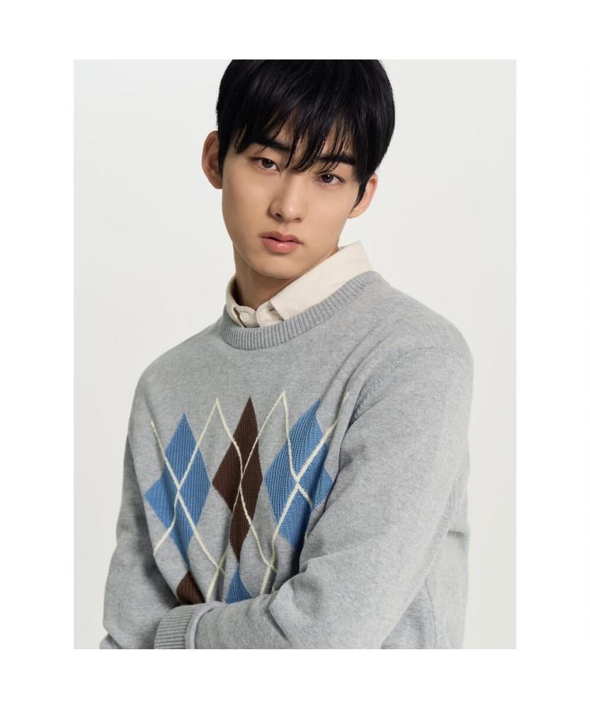 Binpolmen Cotton Argyle Knit Light Grey