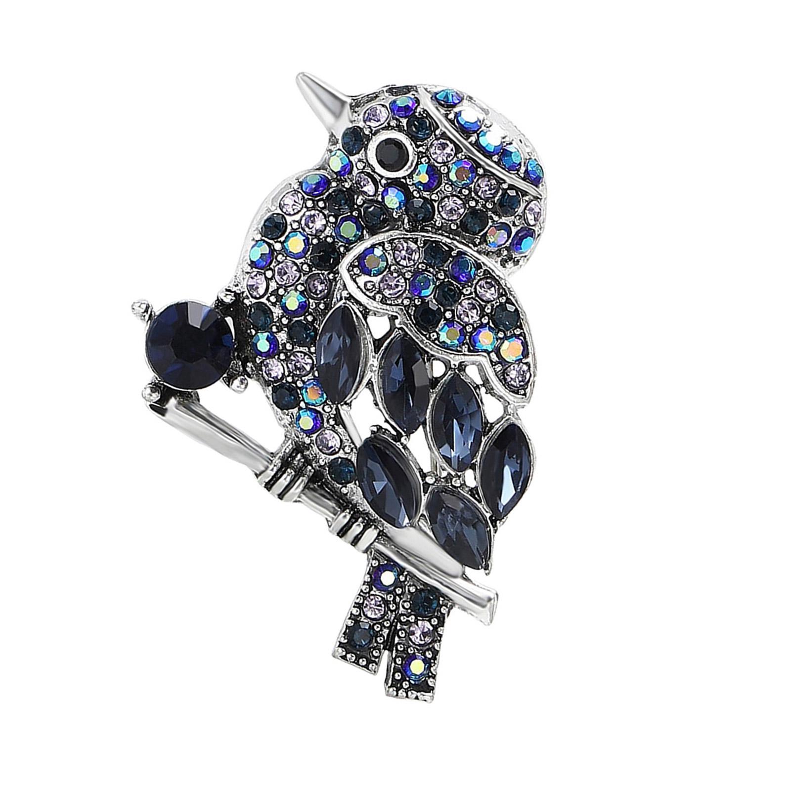 

Блестящие броши-птицы со стразами, винтажные значки животных из сплава, аксессуары для банкетной вечеринки, подходят для женщин и мужчин синий