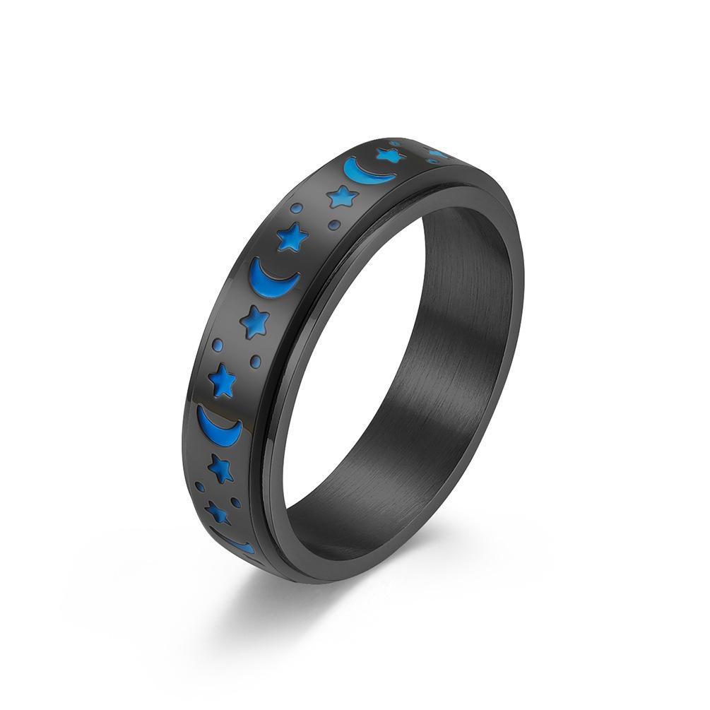 Glow in The Dark Moon Star Luminous Ring for Men Women Stainless Steel Rotatable Spinner Antistress Roamtic Ring for Lover Girls