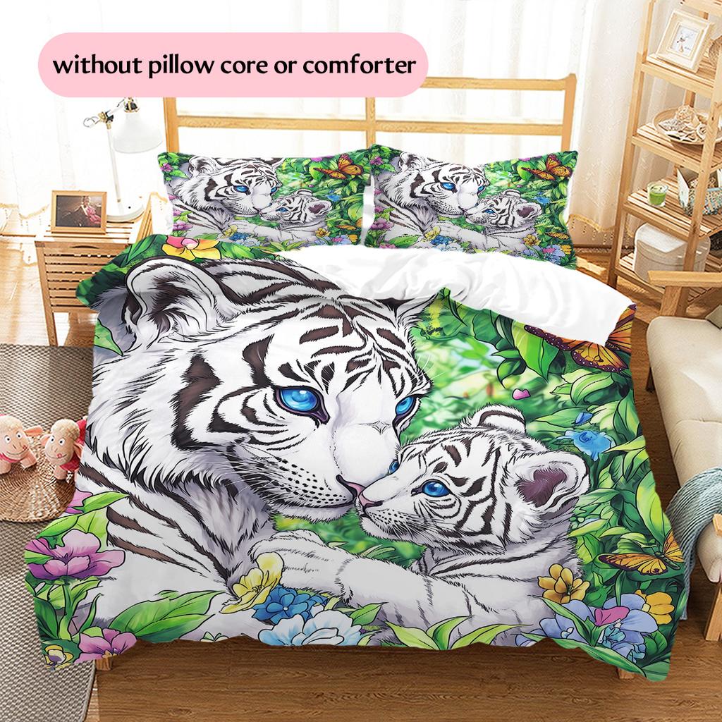 Two Tigers Pattern Bedding Quilt Set Home Decoration Gift (1 * duvet cover + 2 * pillowcase, without core)