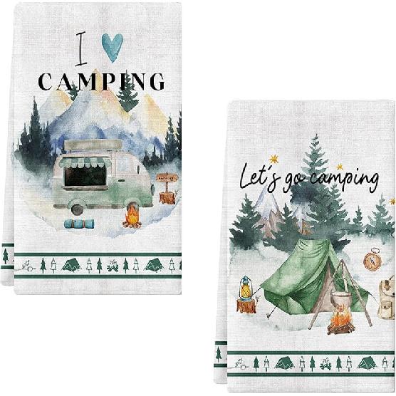 2 Pack Christmas Kitchen Towels and Dish Towels, 16 x 24 Inch Christmas Plaid Truck Tree Gnome Gift Box Absorbent Drying Cloth Tea for Cooking Baking