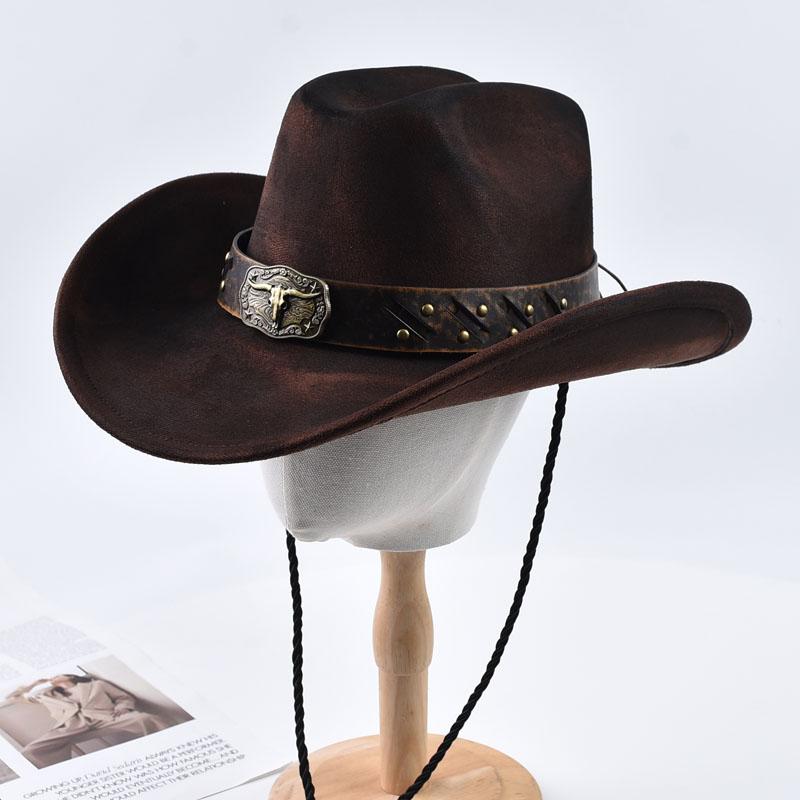 Vintage Western Cowboy Hat Wide Brim Felt Hats Outdoor Gentleman Cowgirl Jazz Cap Sombrero Hombre