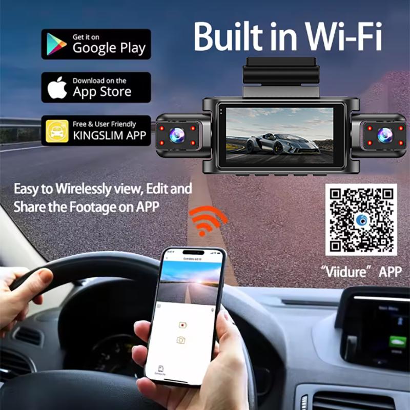 1080P WiFi DashCam Car DVR with 3/4 Lens 360°Auto Black Box Night Vision 24H Parking Monitor Video Recorder for Vehicle Security