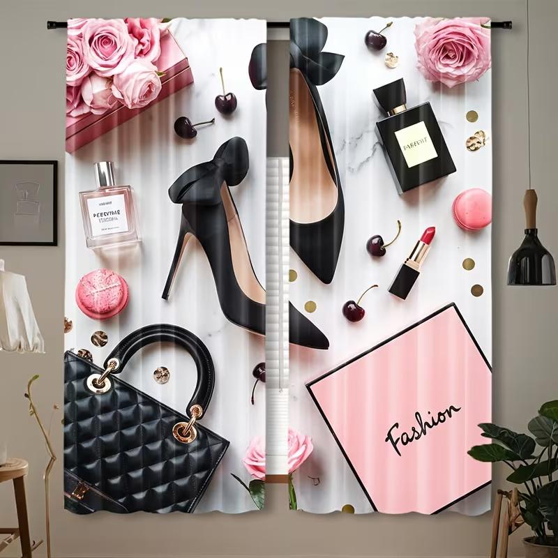 

2 Pcs Bags, cosmetics print curtains,suitable for bedroom,living room kitchen decoration,home decoration,window decoration 14Wx39L(35x100CM)x2&Rod Pocket