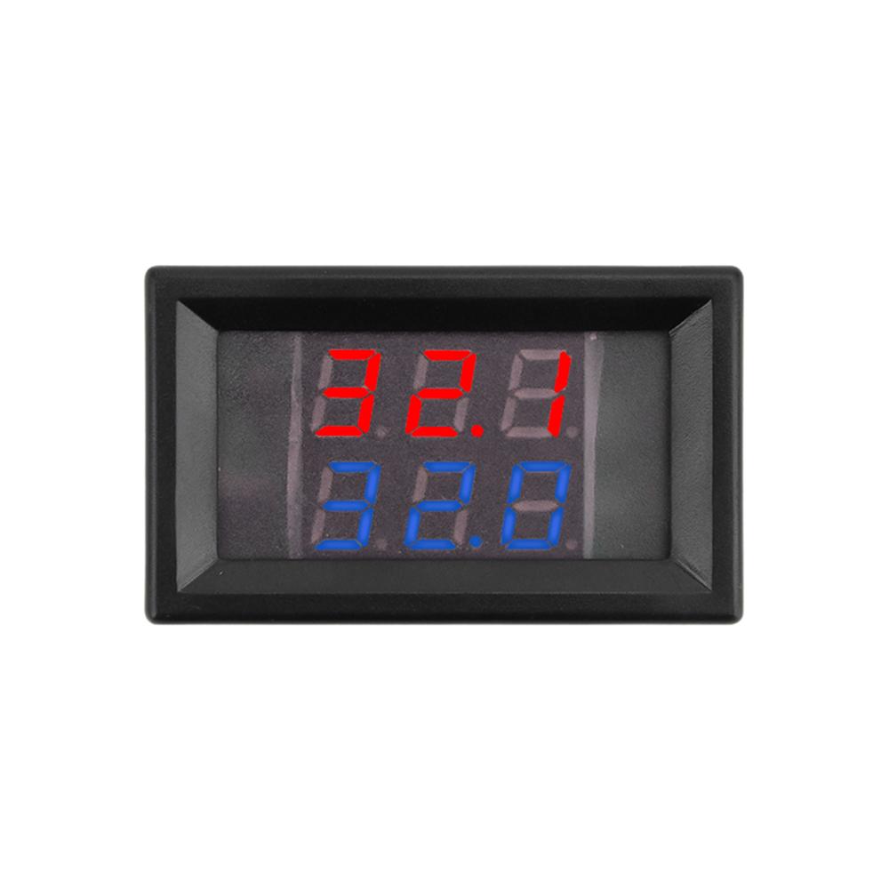 3 digit dual-display digital thermometer NTC metal waterproof dual probe DC4-28V red and blue line length 1M cylindrical probe