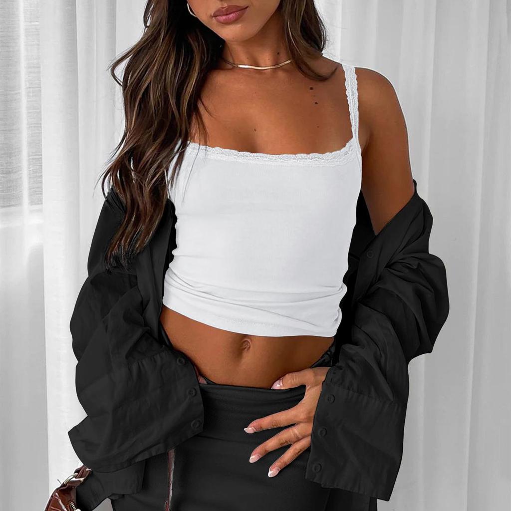 Women Summer Slim Versatile Camisole Vest Suspenders U-Neck Inside Bottoming Shirt Short Inner Tank Top Solid Color