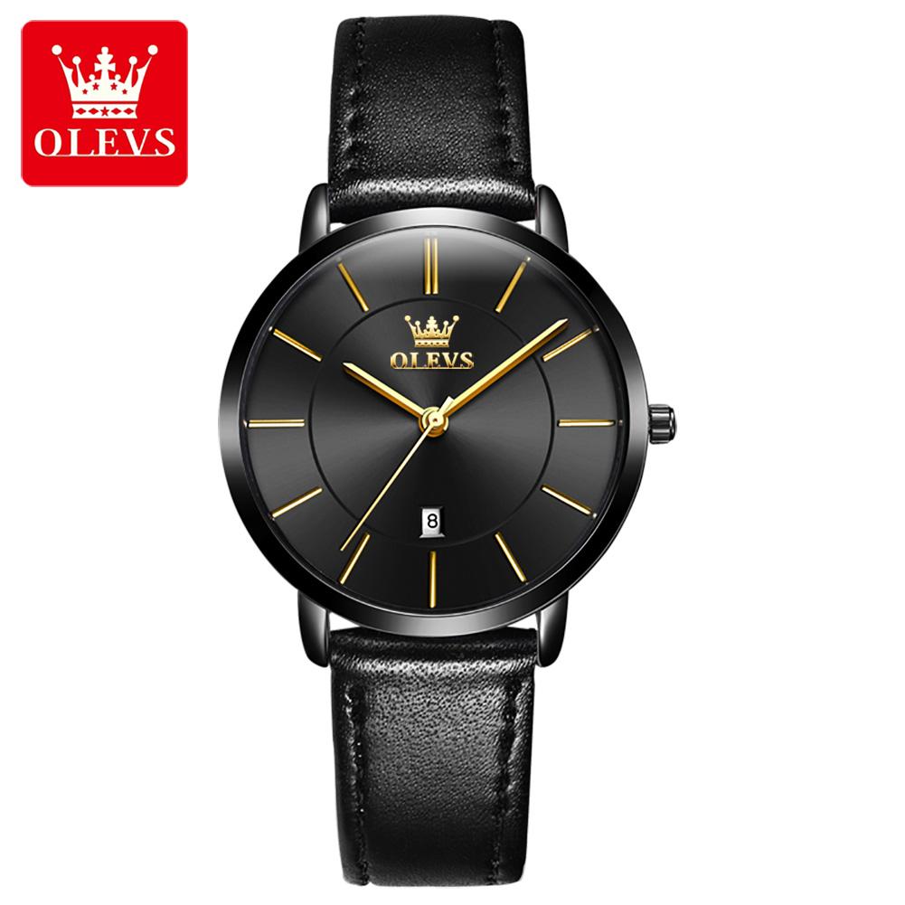 OLEVS 5869 Leather Strap Woman Watch Ultra Thin Waterproof Original Quartz Watch for Women Simplicity Elegant Ladies Wrist Watch