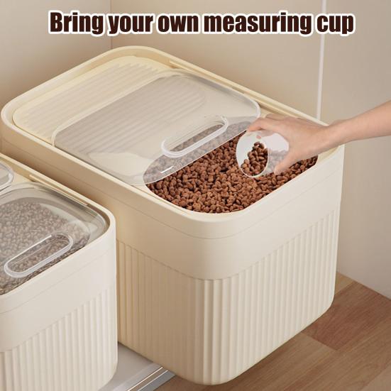 Grain Storage Barrel with Built-in Measuring Cup Clear Cover Large Capacity Wide Mouth Airtight Pet Food Container