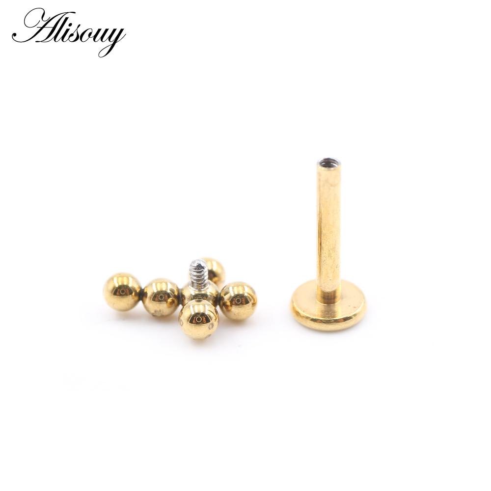 Alisouy 1PC Stainless Steel Cross Ball Threaded Ear Tragus Helix Labret Lip Rings Cartilage Stud Earrings Piercing Body Jewelry