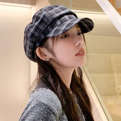 Thin Grid Beret Cap Polyester Women Octagonal Hat Painter Hat Plaid Cloud Cap  Party