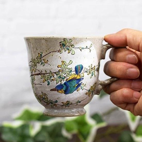 Waza No Kura Stylish Coffee Mug Kutani Ware Cup Kawasemi Ceramic High-end Brand Tableware Made Japan Birthday Gift Kanreki Celebration Koki Kiju Beiju