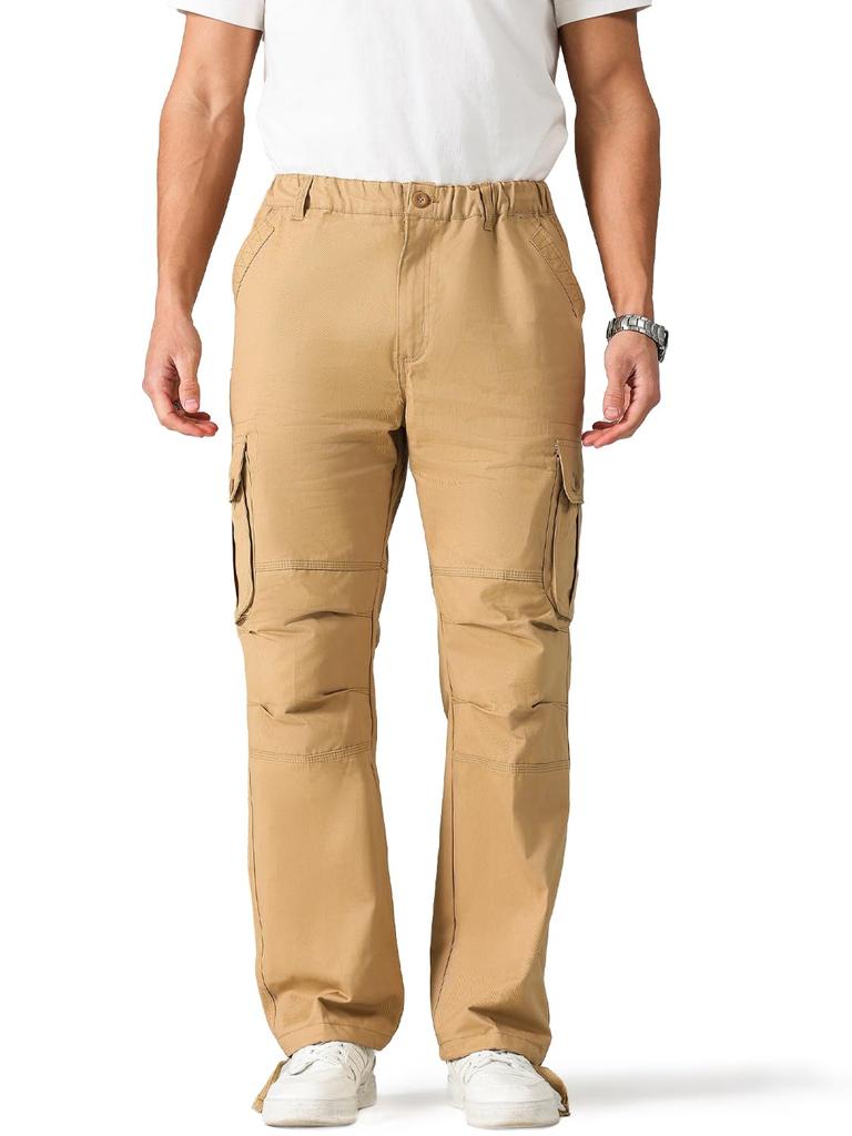 Swoemc Cargo Sizes Loose Solid Winter Men's Pants, 6-Pocket Trousers, M-5XL, Workwear, Fit, Multi-functional, Cotton, Color, Spring, Autumn, (Khaki,