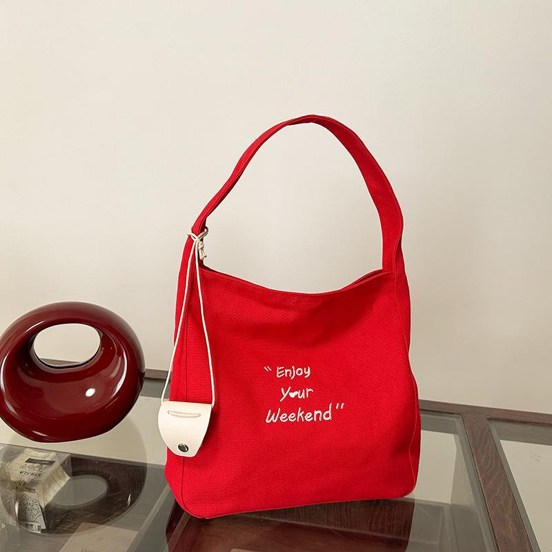 Solid Color Letter Simple Tote Bag 2025 Summer New Shoulder Bag Large Capacity Tote Bag Foreign Shoulder Bag