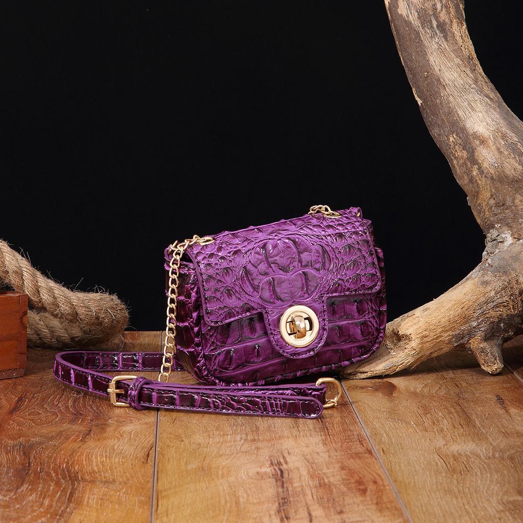 Independent Stand Crossbody Single Shoulder Retro Women's Bag with Multi-color Crocodile Pattern Brahmin
