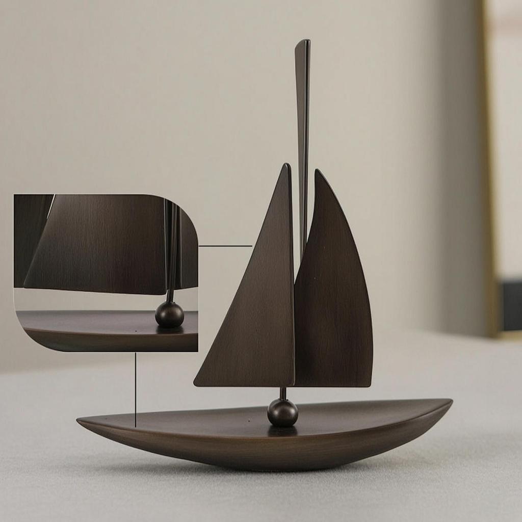 Estatua de Velero con Casco Curvo Escultura Elegante Negro Mate Adorno de Velero para Arte