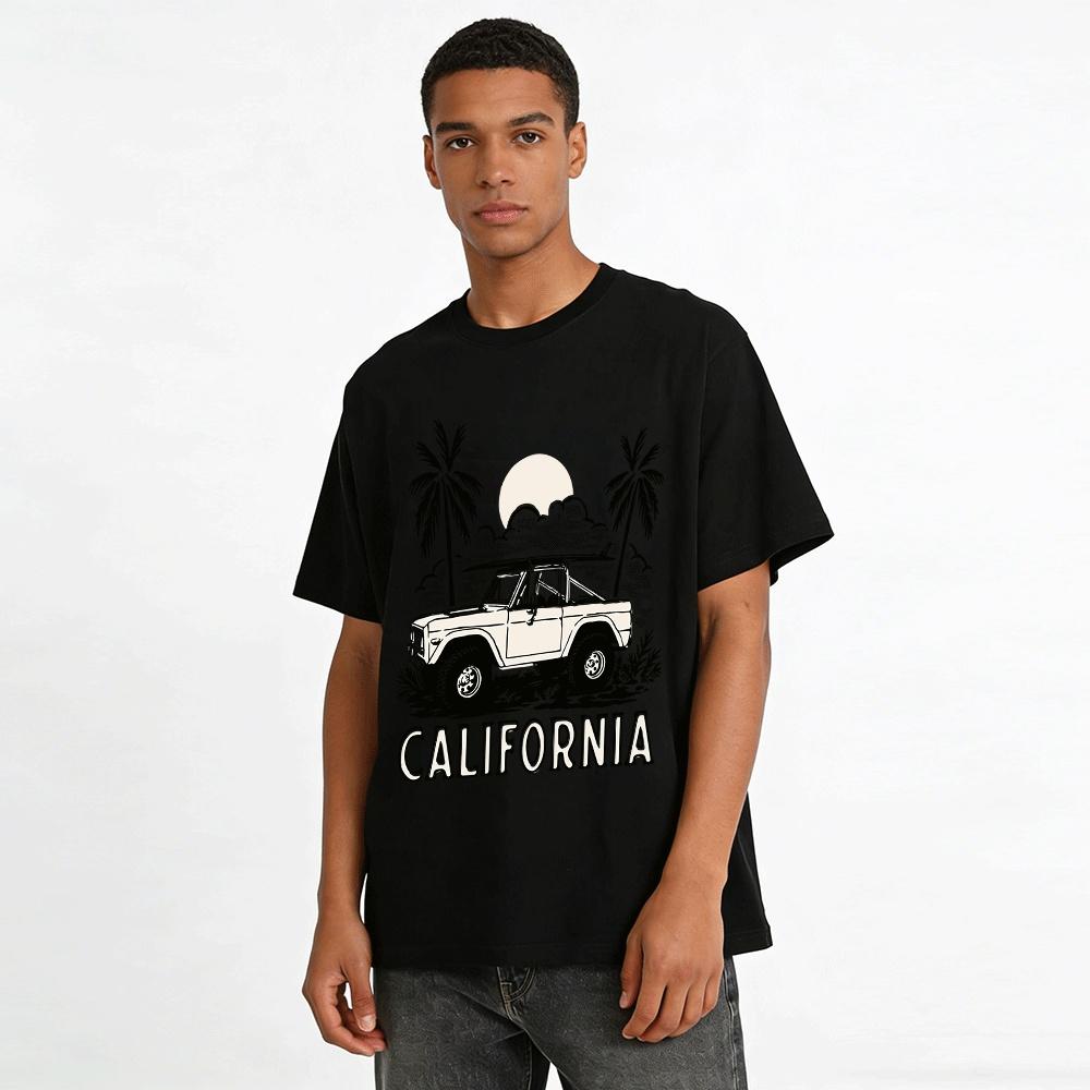 California Vintage Off-Road Surf Car Graphic Casual Tee Pure Cotton T-shirt
