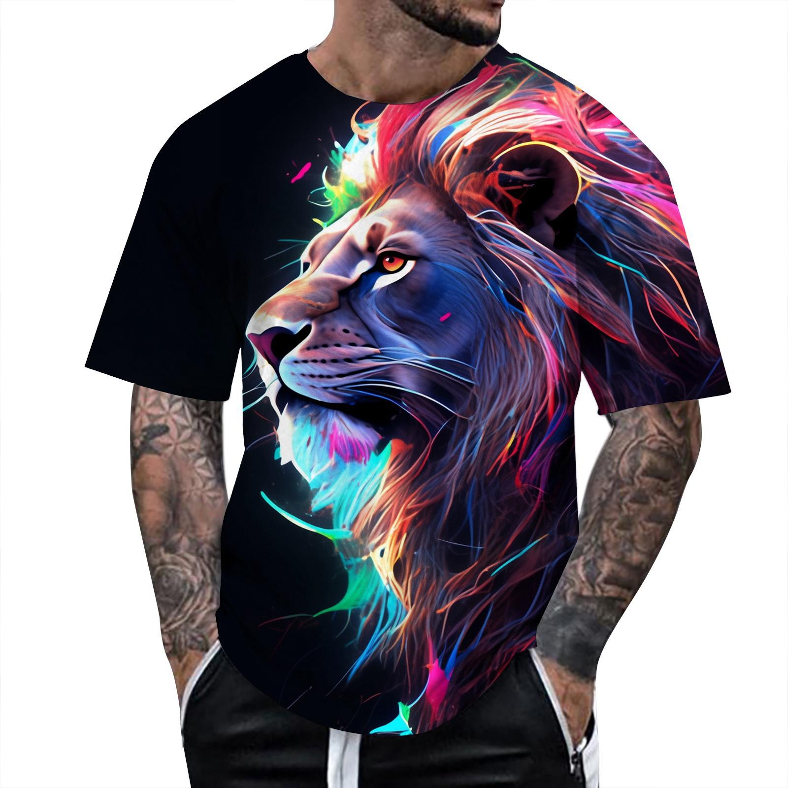 

Летняя мужская футболка с 3D принтом «Тигр и лев» в стиле Харадзюку, модная хип-хоп мода с круглым вырезом и коротким рукавом, повседневная уличная одежда, топы большого размера 160