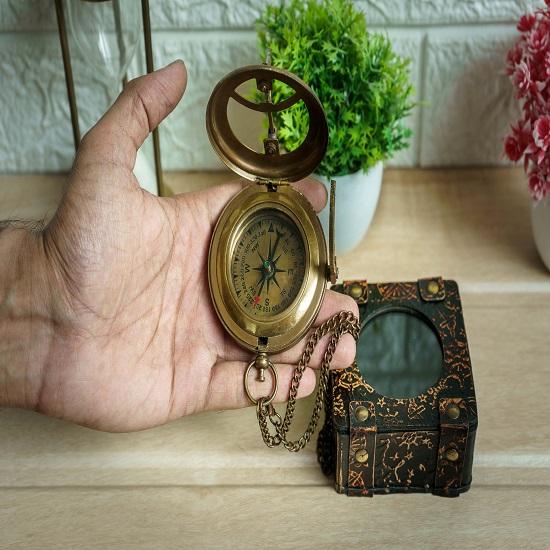 Brass Sundial Compass, Engraved Compass Gift for Him, Gift for Father, Gift for Son, Gift for Husband Handmade Compass