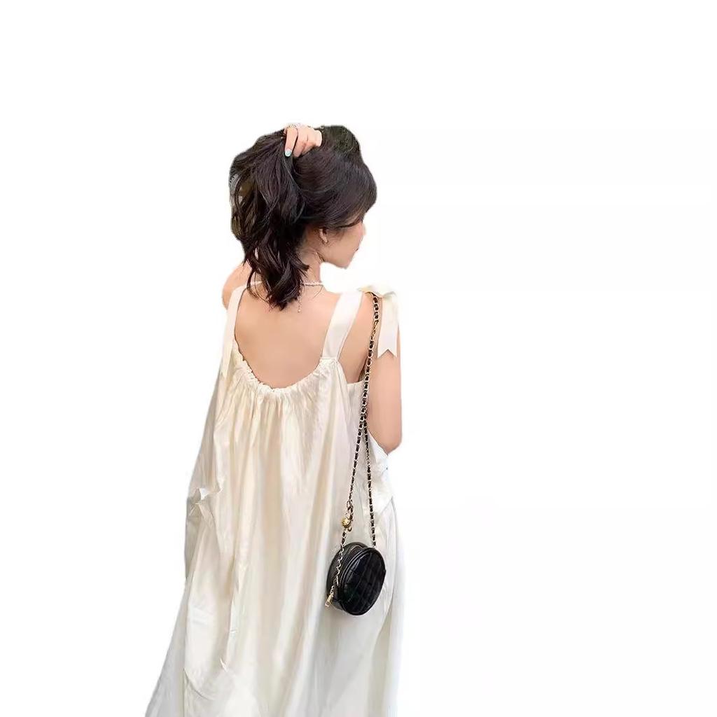 Summer Sweet New Thin Fashion Gentle Style Beige Medium and Long Suspender Dress Women's Chic