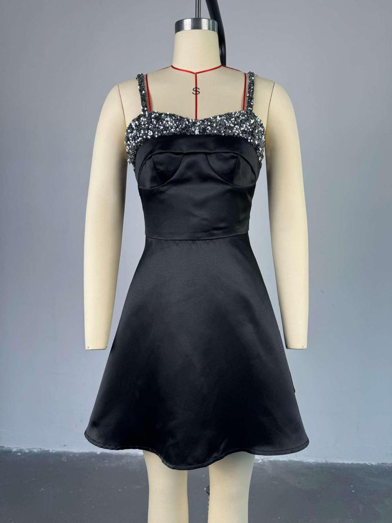 European and American Women's 2026 Summer Strapless Sequin Patchwork Mini Dress - Elegant and Stylish