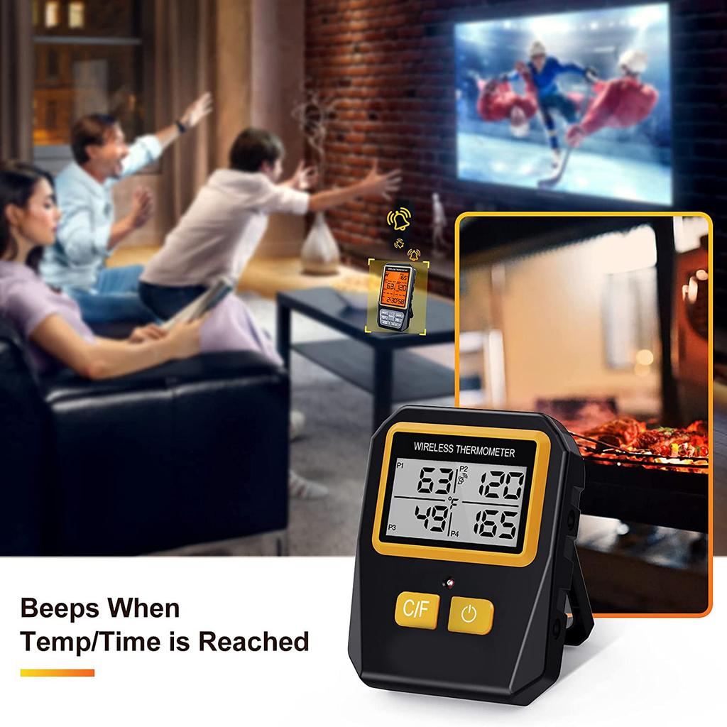 Bezdrátový masový teploměr pro grilování, uzení, BBQ, troubu, digitální kuchyňský teploměr na jídlo se 4 sondami, časovač, alarm, dárek, nový