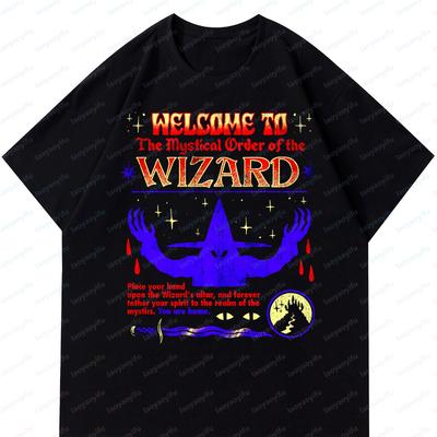 Wizard Casting Spells Printed Unisex Cotton Tshirts Casual Short Sleeve Tee Summer Spring Gothic Novelty Women Men Cool Tops