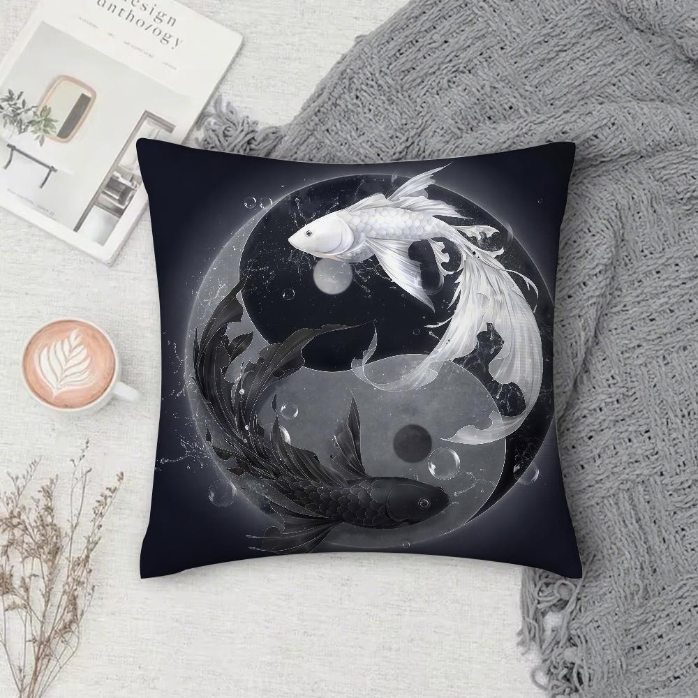 Koi YinYang Pillow Case Square DoubleSided Printing Sofa Cushion Cover Pillowcase Bedroom Bedside