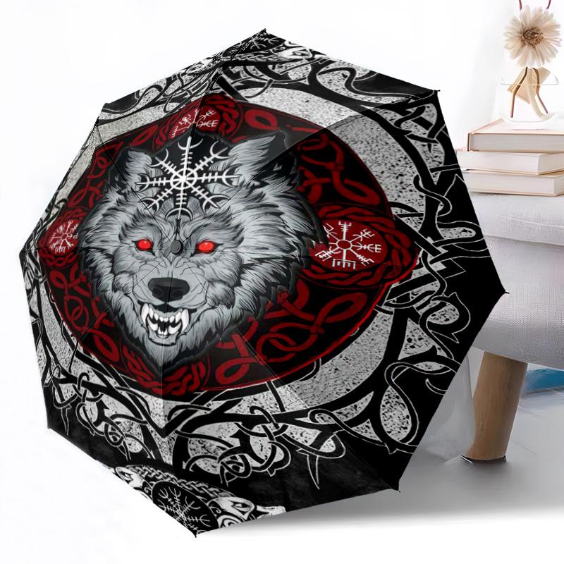 Wolf Viking Symbol Outdoor Automatic Umbrella Compact 8-Rib Lightweight Durable Everyday Carry Umbrella Outdoor Accessory Stylish Gift for Women