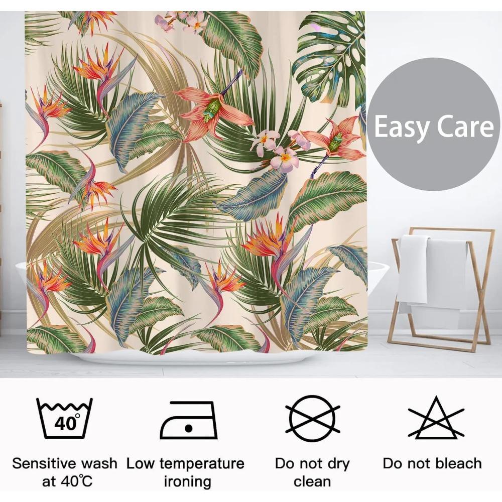 Tropischer bedruckter Duschvorhang Bunt Floral Palmenblatt Hawaiianisch Botanisch für Badezimmerdekoration