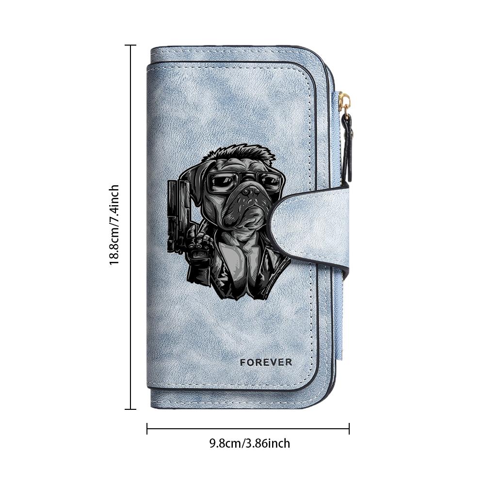 Cool Pug Pattern Long Wallet Multipurpose Card Holder Casual Fashion Purse