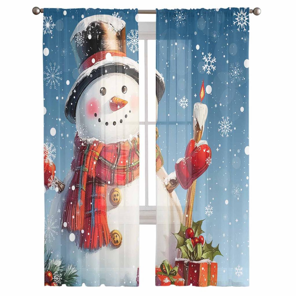 Weihnachten Schneemann Schneeflocke Rot Blau Vorhänge Für Wohnzimmer Schlafzimmer Heimdekoration Fenster Voile Tüll Vorhang Drapierungen