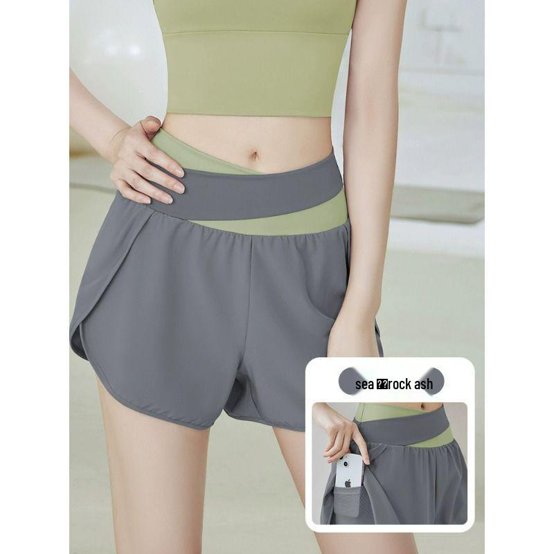 2026 Women's Quick-Dry Color Block Waistband Fitness Shorts - Breathable, Anti-Exposure for Yoga, Running & Training.