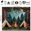 Adventure Camp Forest Backdrop Tent Campfire Scene Background for Party & Live Decoration