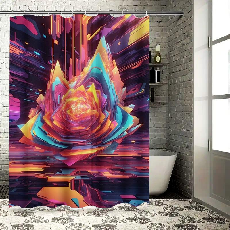 

Vibrant Modern Geometric Floral Print Shower Curtain For Bathrooms Decorations Home Decoration W60H190(CM)-1 Pcs