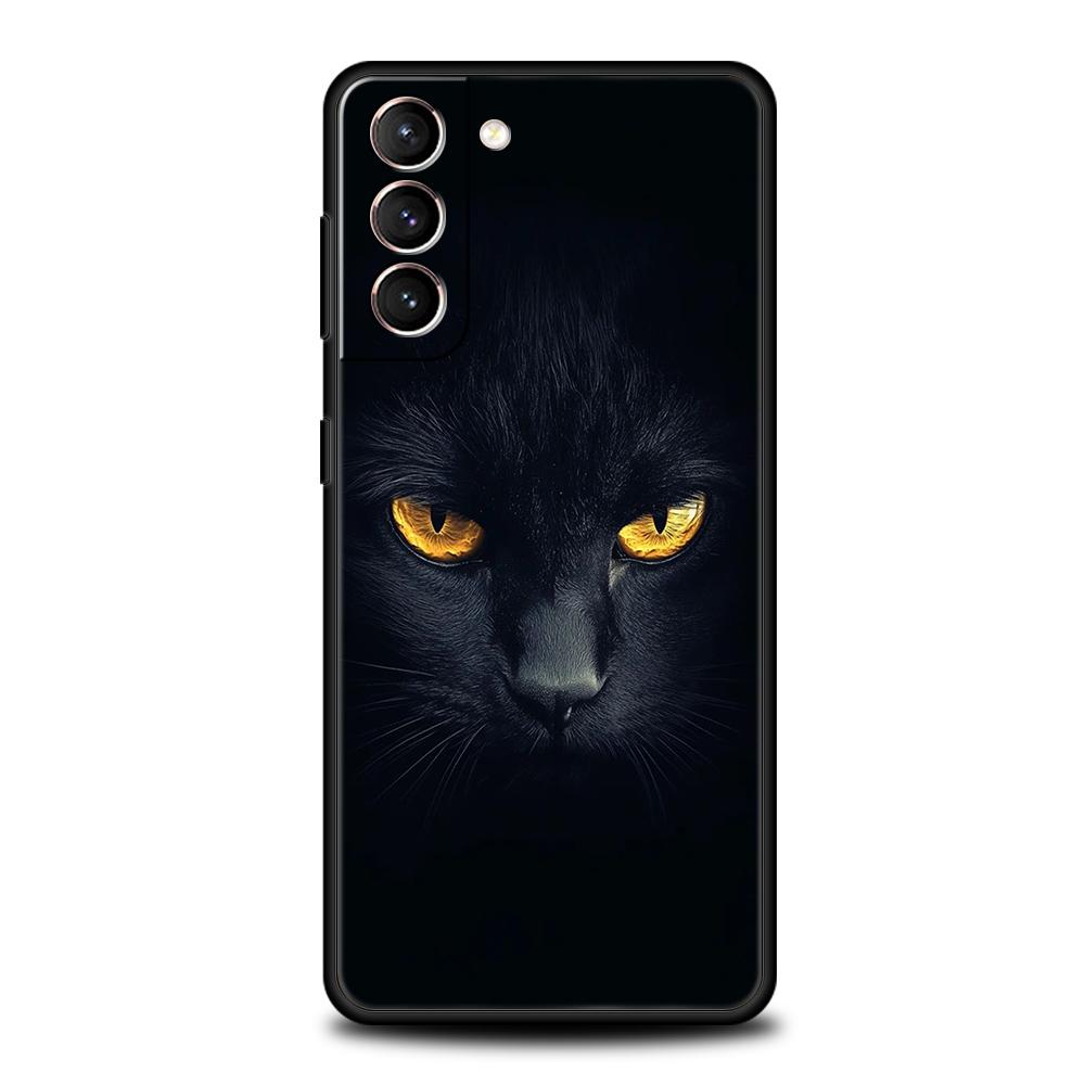 Black Cat Phone Case For Samsung Galaxy S25 S24 S23 S22 Ultra S20 S21 FE 5G S10 S9 Plus S10E Soft TPU Cover
