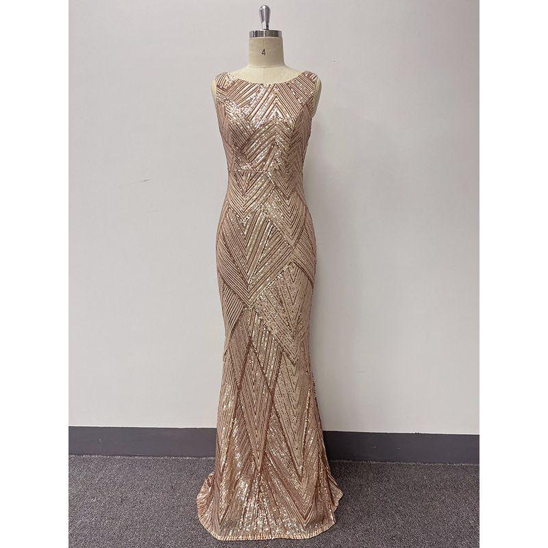 Party Dress Sequin Women Maxi Dress Sleeveless Female Plus Size Dress Gold S