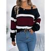 Casual Autumn Winter Color Block Striped Off Shoulder Lantern Sleeve Pullover Sweater For Women