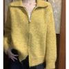 Loose lapel double zipper sweater jacket women's autumn and winter new lazy style thin knitted cardigan women