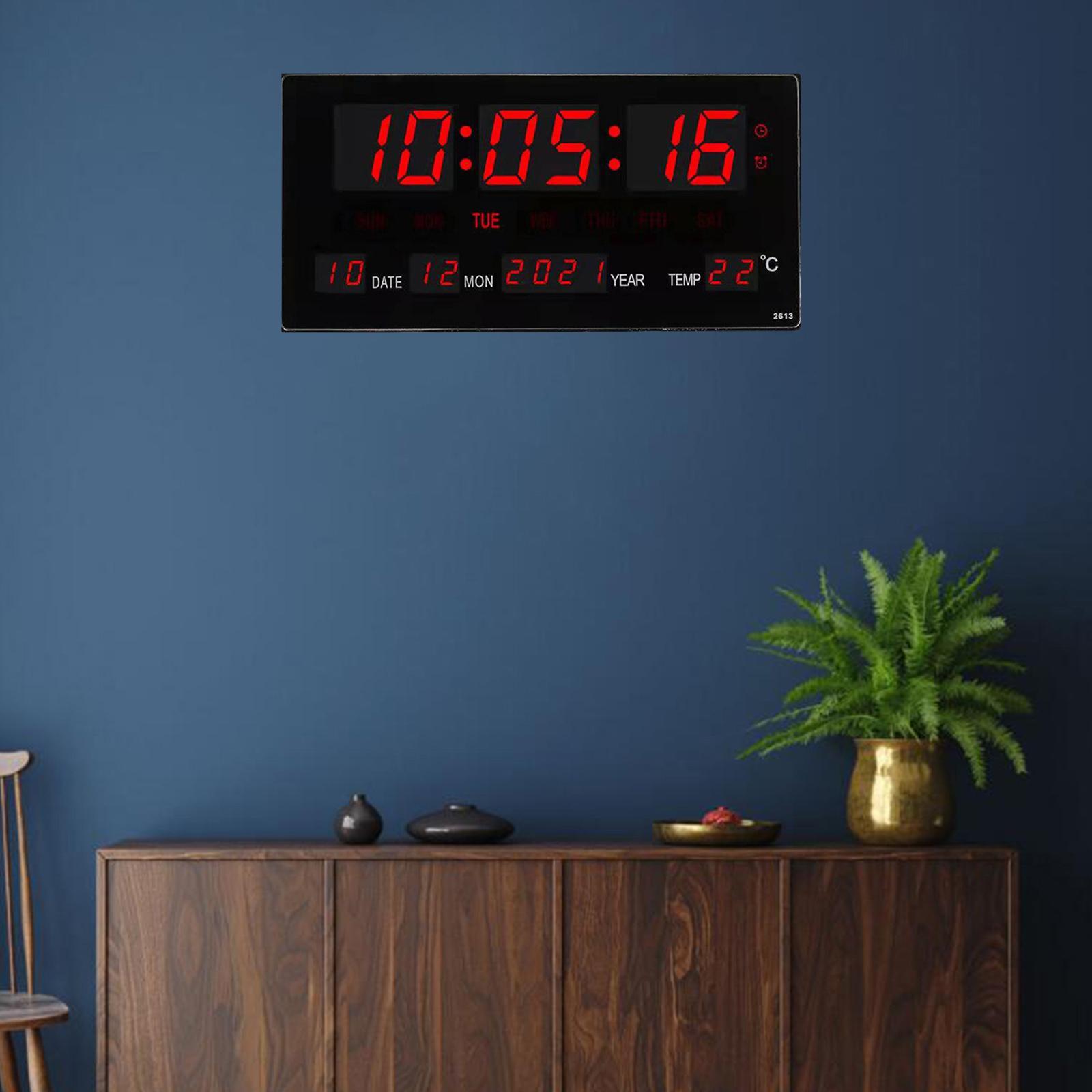 Digital Wall Clock LED Time Calendar Temperature Electric Alarm Clock US