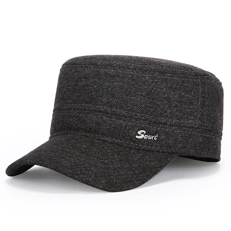 Pánský podzimní zimní sametový klobouk Silná ochrana uší Plochý klobouk pro středního věku a starší Venkovní teplý bavlněný klobouk