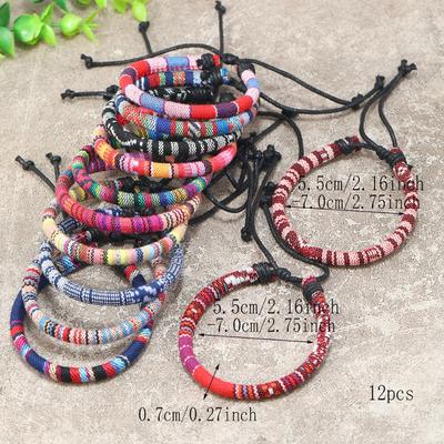 TEMU's New Hot-selling Simple and Fashionable 12-piece Set of Color Fabric Woven Bracelets