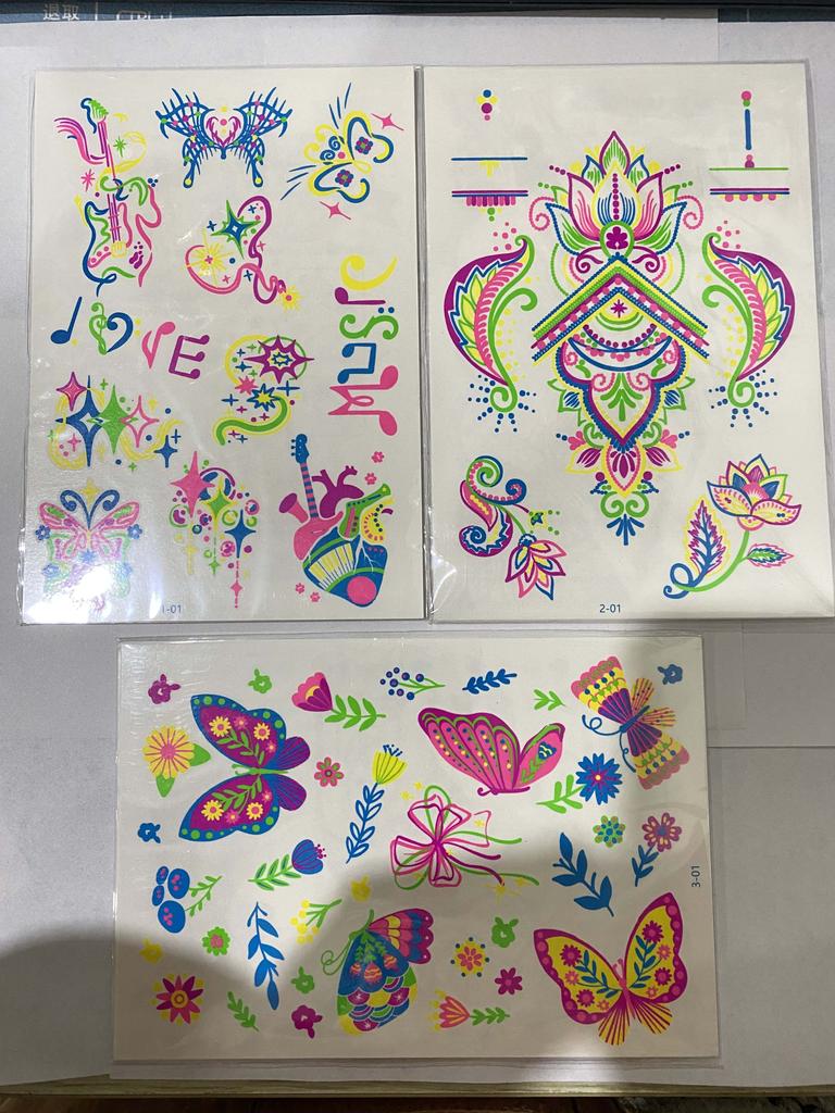 Butterfly Designs 6sheets/set Fake Tattoos Waterproof Face Flash Temporary Tattoo Stickers Blacklight Body And Glow-in-the-dark For  Home