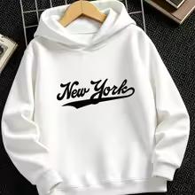 Felpa con cappuccio vintage con lettera New York per bambini, felpa casual larga con cappuccio per bambini