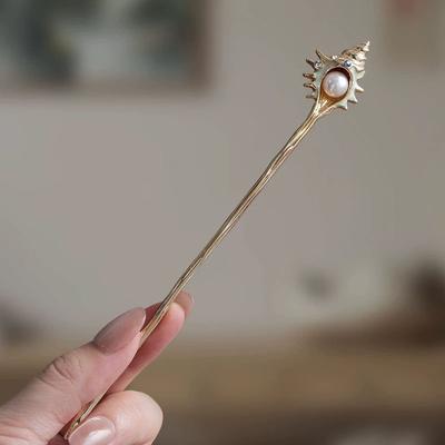 Nové čínské sluneční perlové vlasové jehlice pro ženy mušlová sponka do vlasů starověký účes Hanfu sponka do vlasů elegantní vlasové doplňky