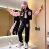 Spring and Autumn Junior Girls Baseball Suit Clothing Kids Splicing Lapel Jacket Casual Long Pants 2 Pcs Sweatshirt