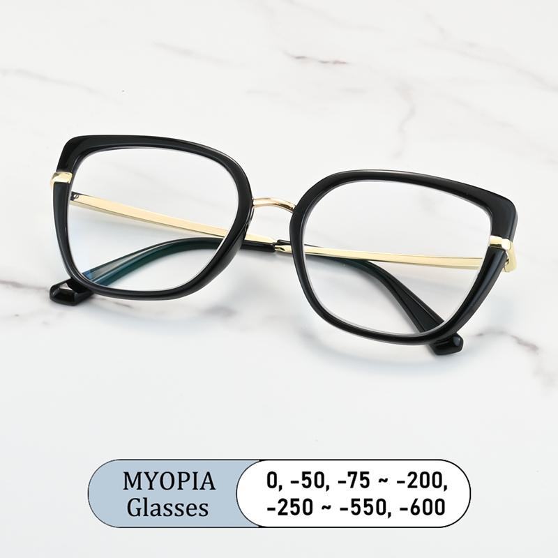 Retro Square Oversized Frame Myopia Glasses Anti Blue Light Computer Women Near Sight Eyewear Prescription Nearsight