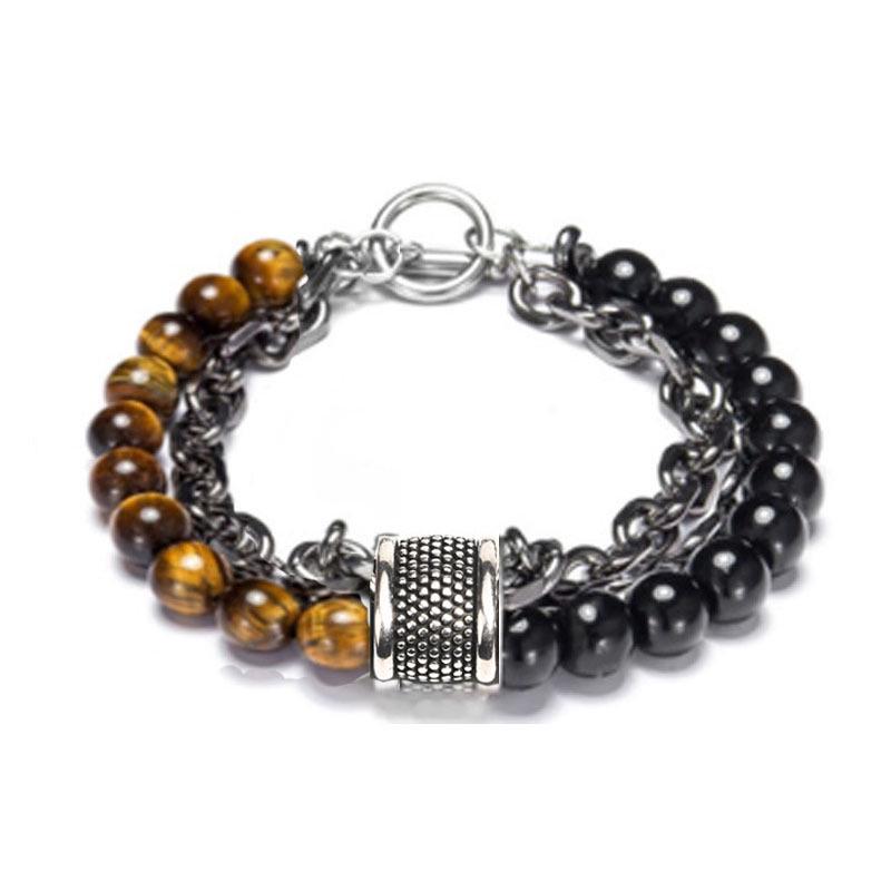 Natural Map Stone & Stainless Steel Men's Beaded Bracelet - Unique Fashion Jewelry