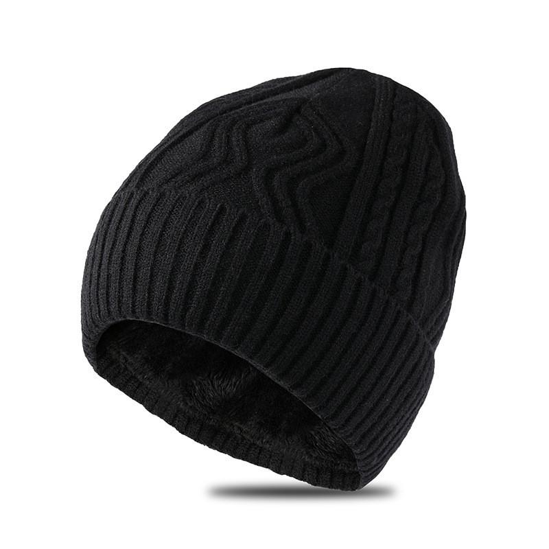 Knitted Hat Men Winter Warmth Wool Beanie Thicklined Fleece For Cold Weather